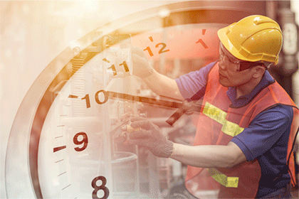 factory worker overlayed with clock image